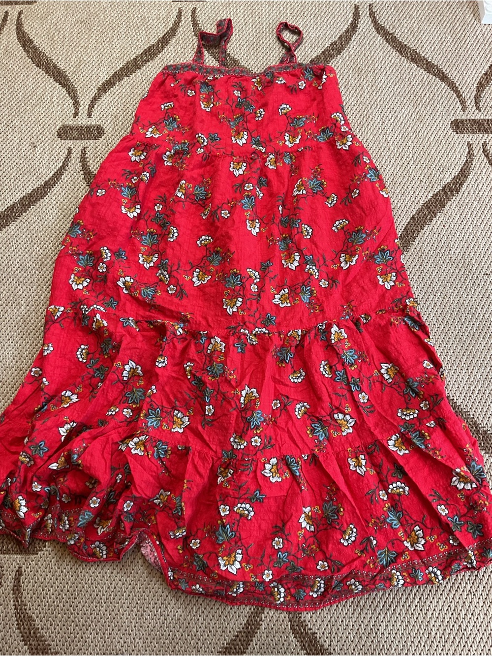 Max Studio Red Floral Tiered Maxi Dress